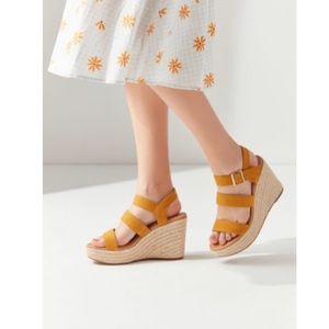 Urban Outfitters BC Footwear Snack Bar Espadrille Wedge Sandal Dark Yellow, 9